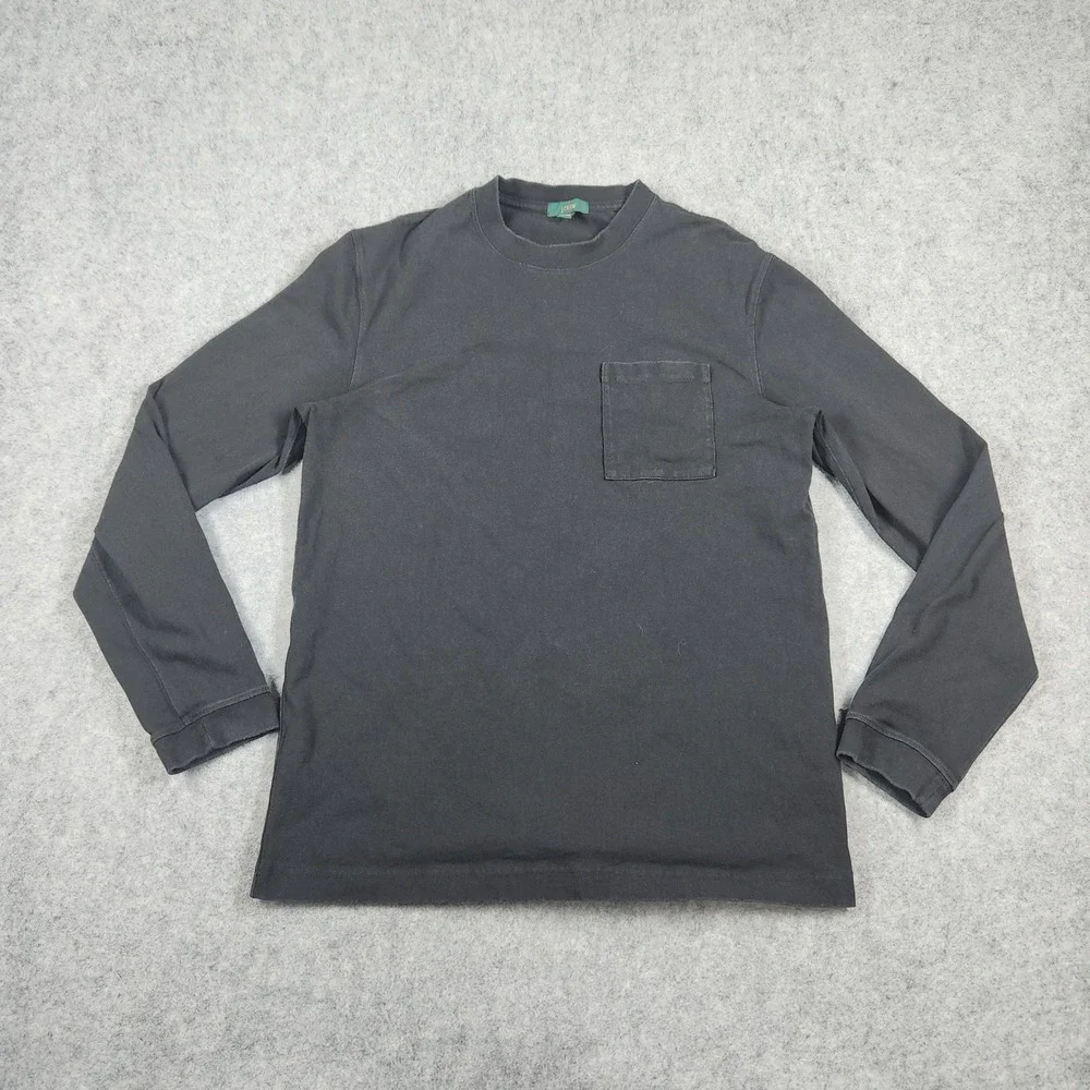 J. Crew Long Sleeve T-Shirt Mens Small Black Pocket Cotton Crew Neck Solid